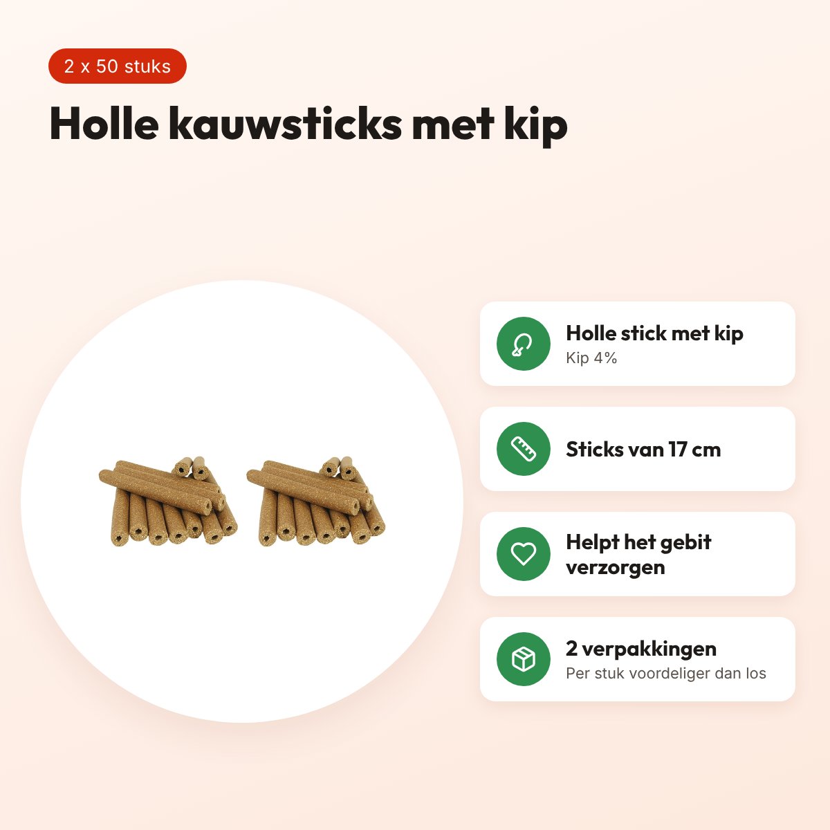 I Am chicken sticks rond kip kauwsnack hond 17 cm – multipack 2 x 50 stuks – voordelen
