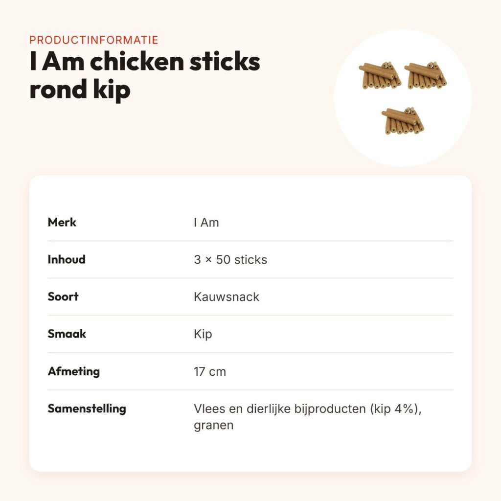 I Am chicken sticks rond kip kauwsnack hond 17 cm – multipack 3 x 50 stuks – productinformatie