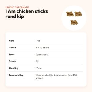 I Am chicken sticks rond kip kauwsnack hond 17 cm – multipack 3 x 50 stuks – productinformatie