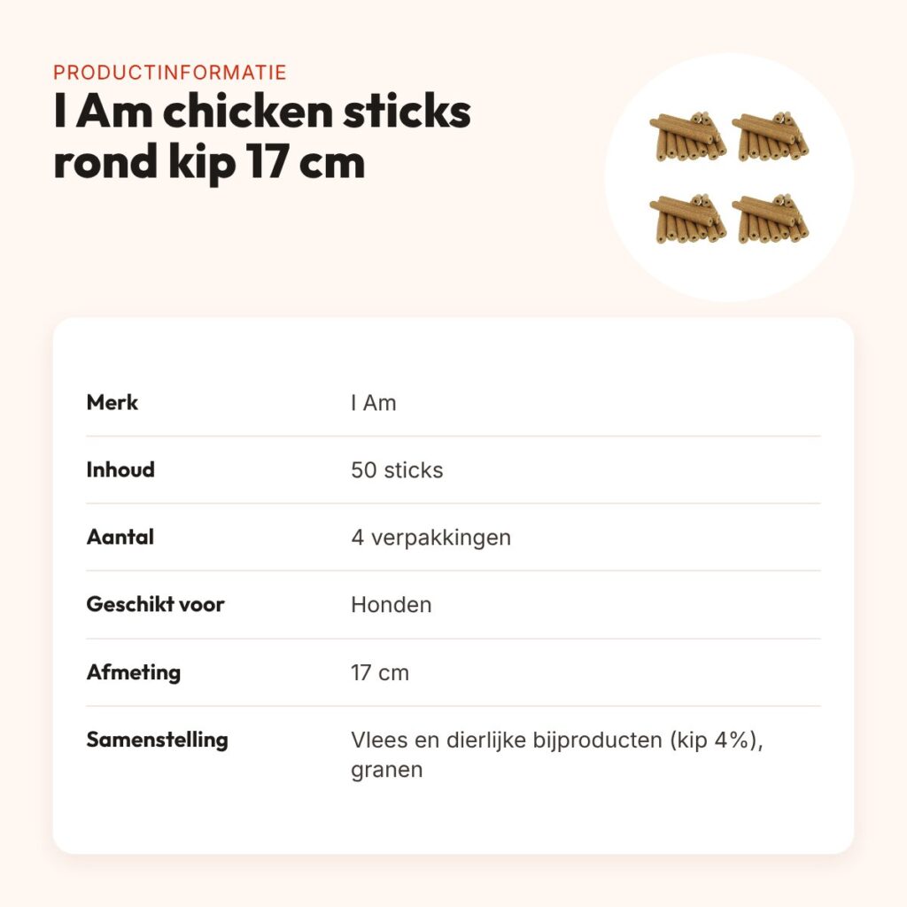 I Am chicken sticks rond kip kauwsnack hond 17 cm – multipack 4 x 50 stuks – productinformatie