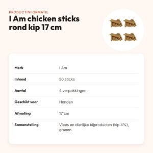 I Am chicken sticks rond kip kauwsnack hond 17 cm – multipack 4 x 50 stuks – productinformatie
