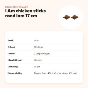 I Am chicken sticks rond lam hondenkauwsnack 17 cm – multipack 2 x 50 stuks – productinformatie