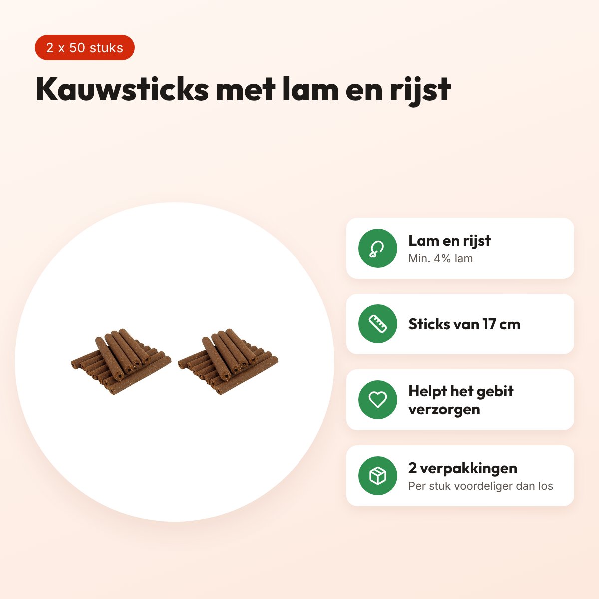 I Am chicken sticks rond lam hondenkauwsnack 17 cm – multipack 2 x 50 stuks – voordelen