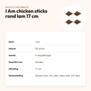 I Am chicken sticks rond lam hondenkauwsnack 17 cm – multipack 4 x 50 stuks – productinformatie