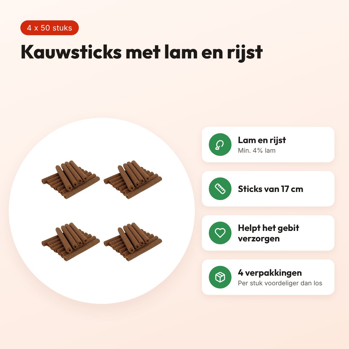 I Am chicken sticks rond lam hondenkauwsnack 17 cm – multipack 4 x 50 stuks – voordelen