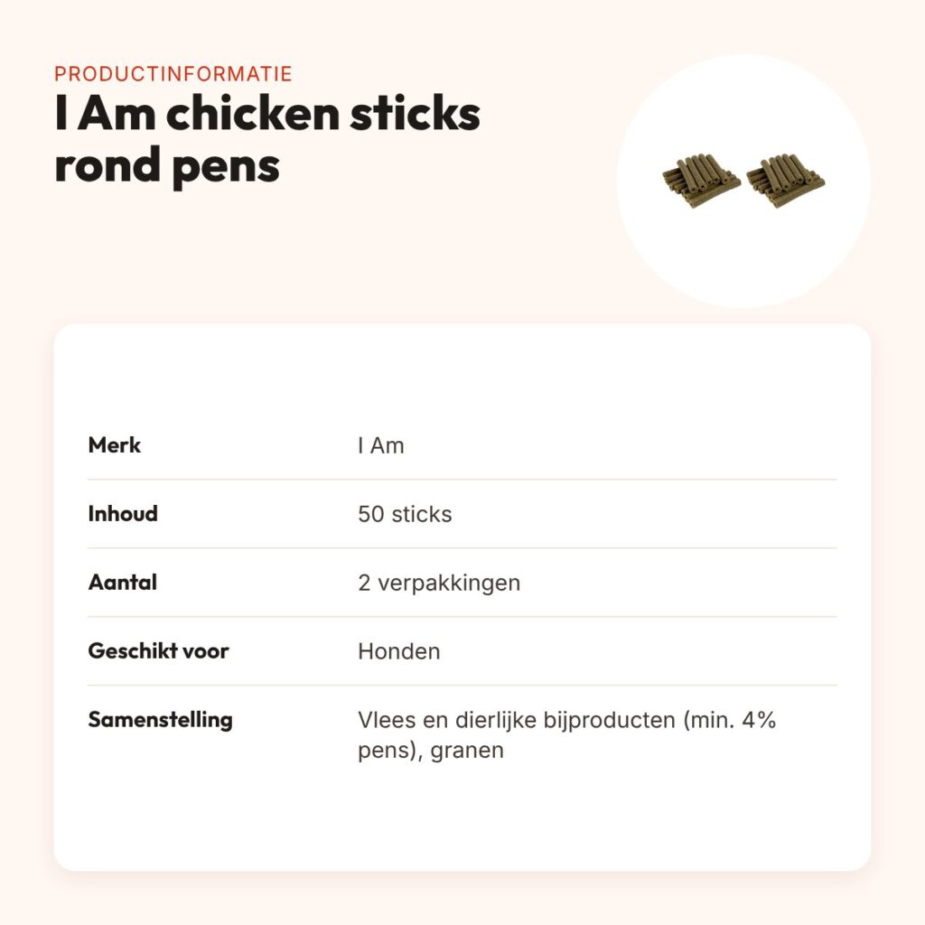 I Am chicken sticks rond pens kauwsnack hond – multipack 2 x 50 stuks – productinformatie