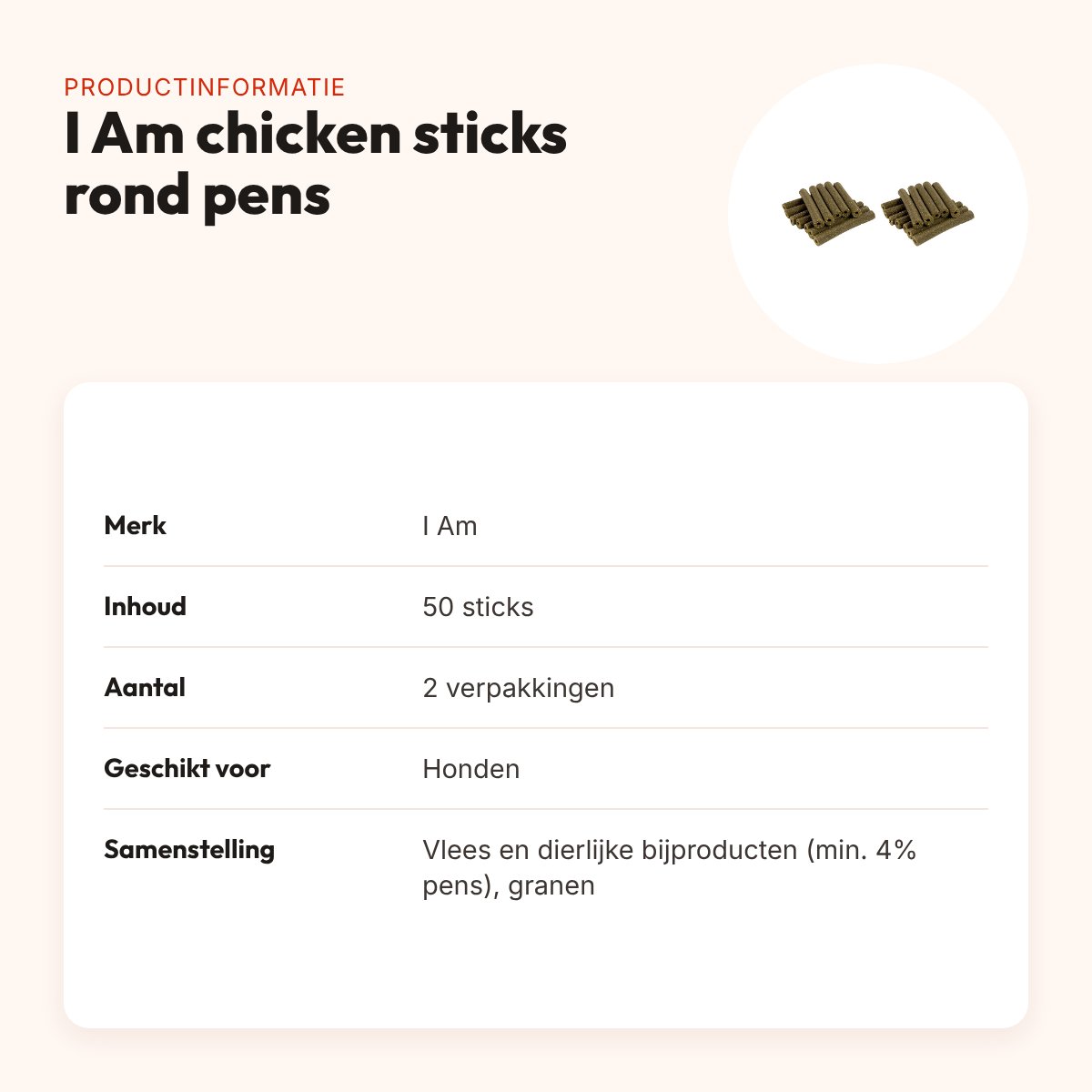 I Am chicken sticks rond pens kauwsnack hond – multipack 2 x 50 stuks – productinformatie