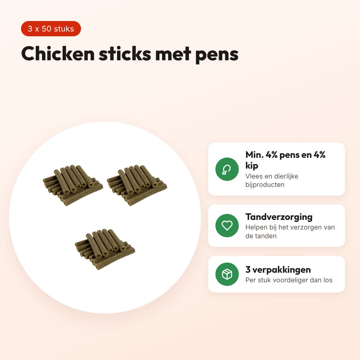 I Am chicken sticks rond pens kauwsnack hond – multipack 3 x 50 stuks – voordelen