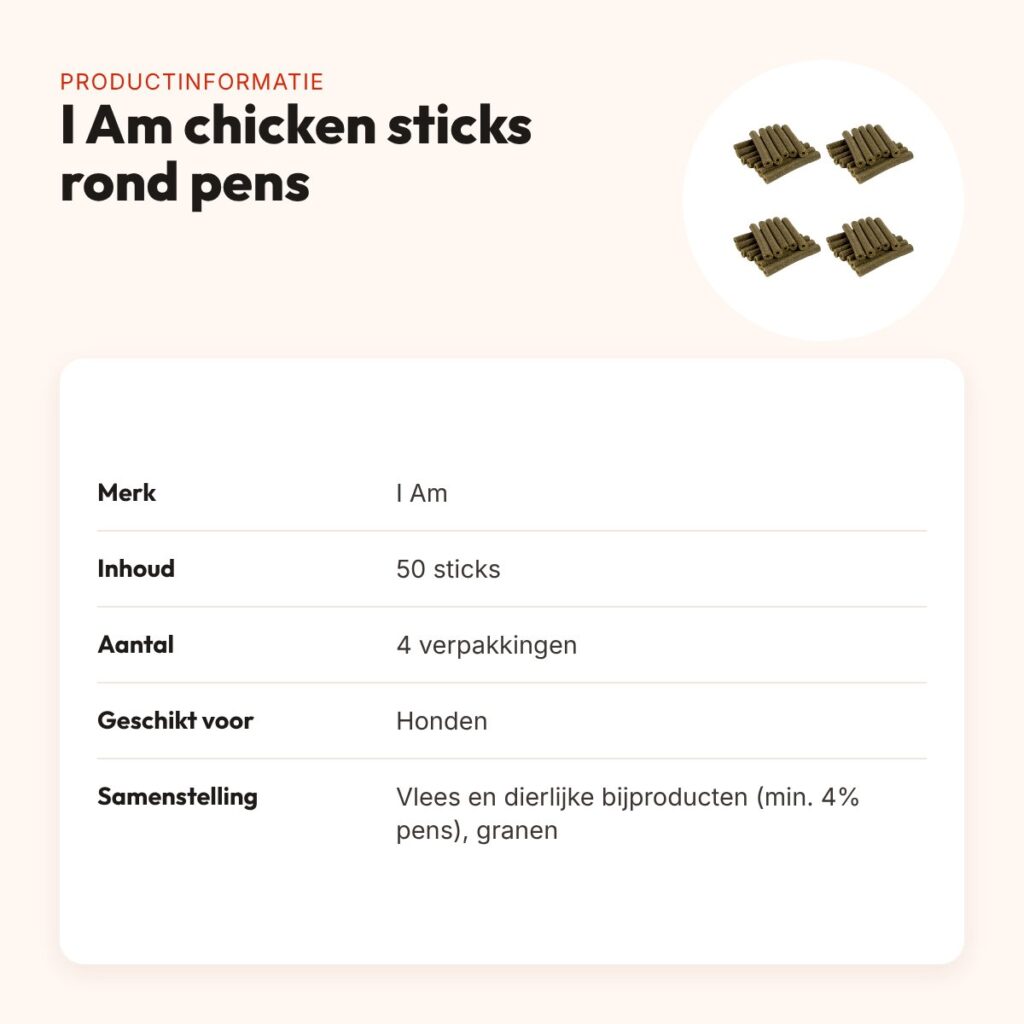 I Am chicken sticks rond pens kauwsnack hond – multipack 4 x 50 stuks – productinformatie