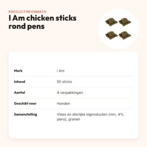 I Am chicken sticks rond pens kauwsnack hond – multipack 4 x 50 stuks – productinformatie