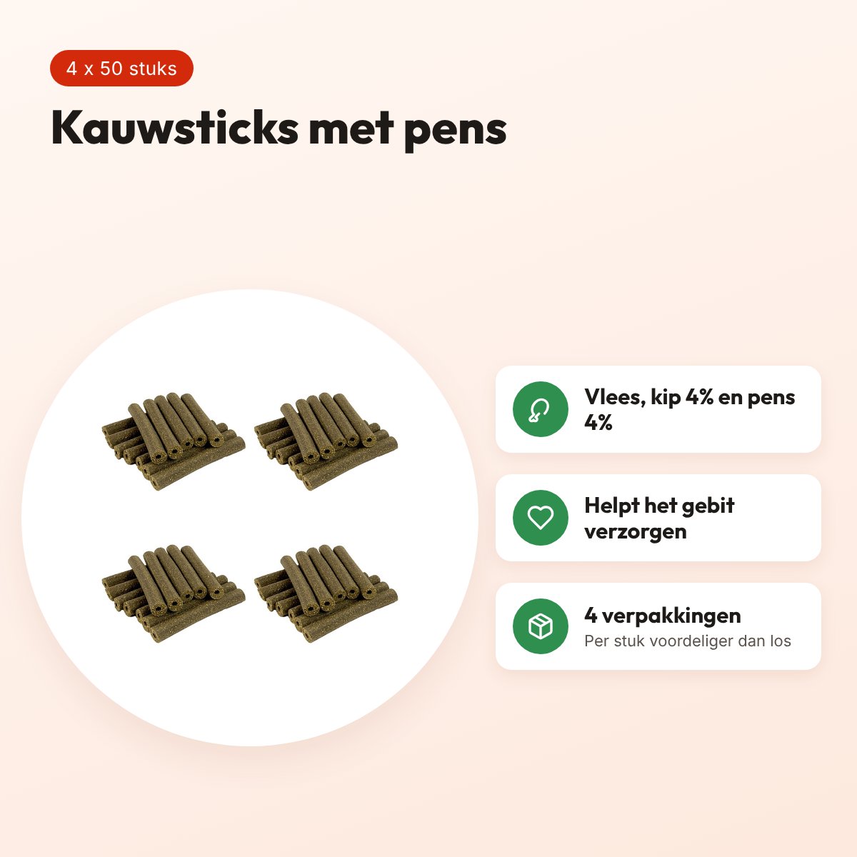 I Am chicken sticks rond pens kauwsnack hond – multipack 4 x 50 stuks – voordelen