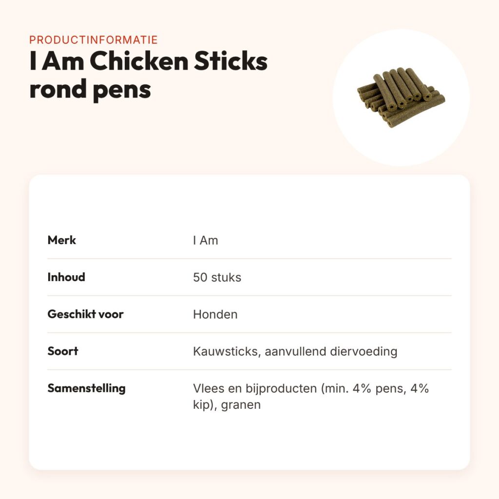 I Am Chicken Sticks rond pens – kauwsnacks voor honden, 50 stuks – productinformatie