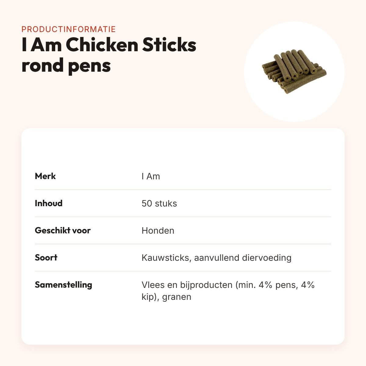 I Am Chicken Sticks rond pens – kauwsnacks voor honden, 50 stuks – productinformatie