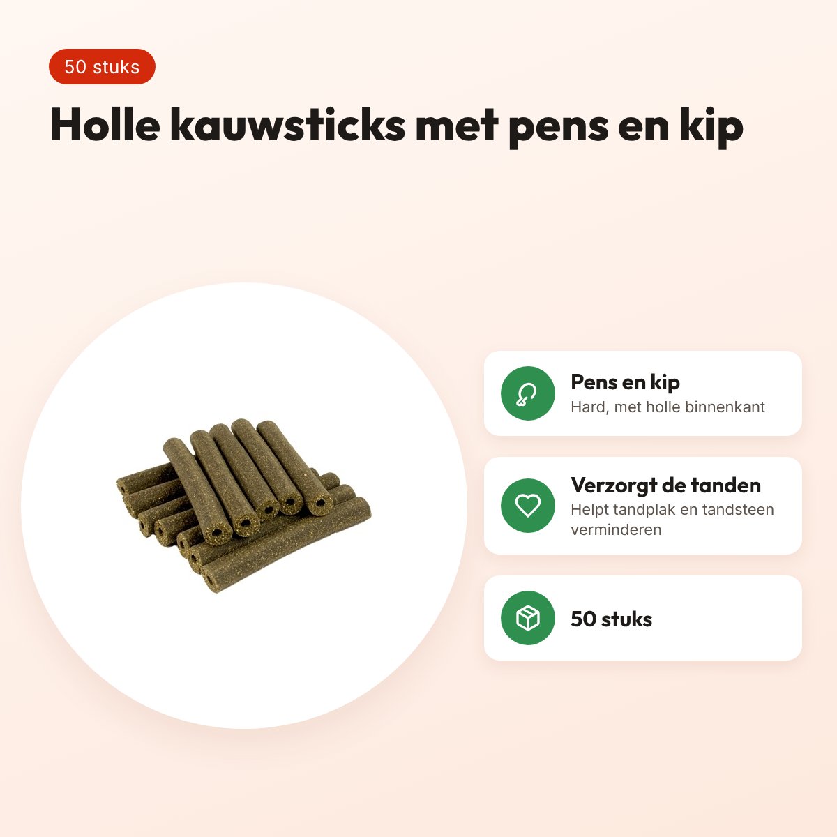 I Am Chicken Sticks rond pens – kauwsnacks voor honden, 50 stuks – voordelen