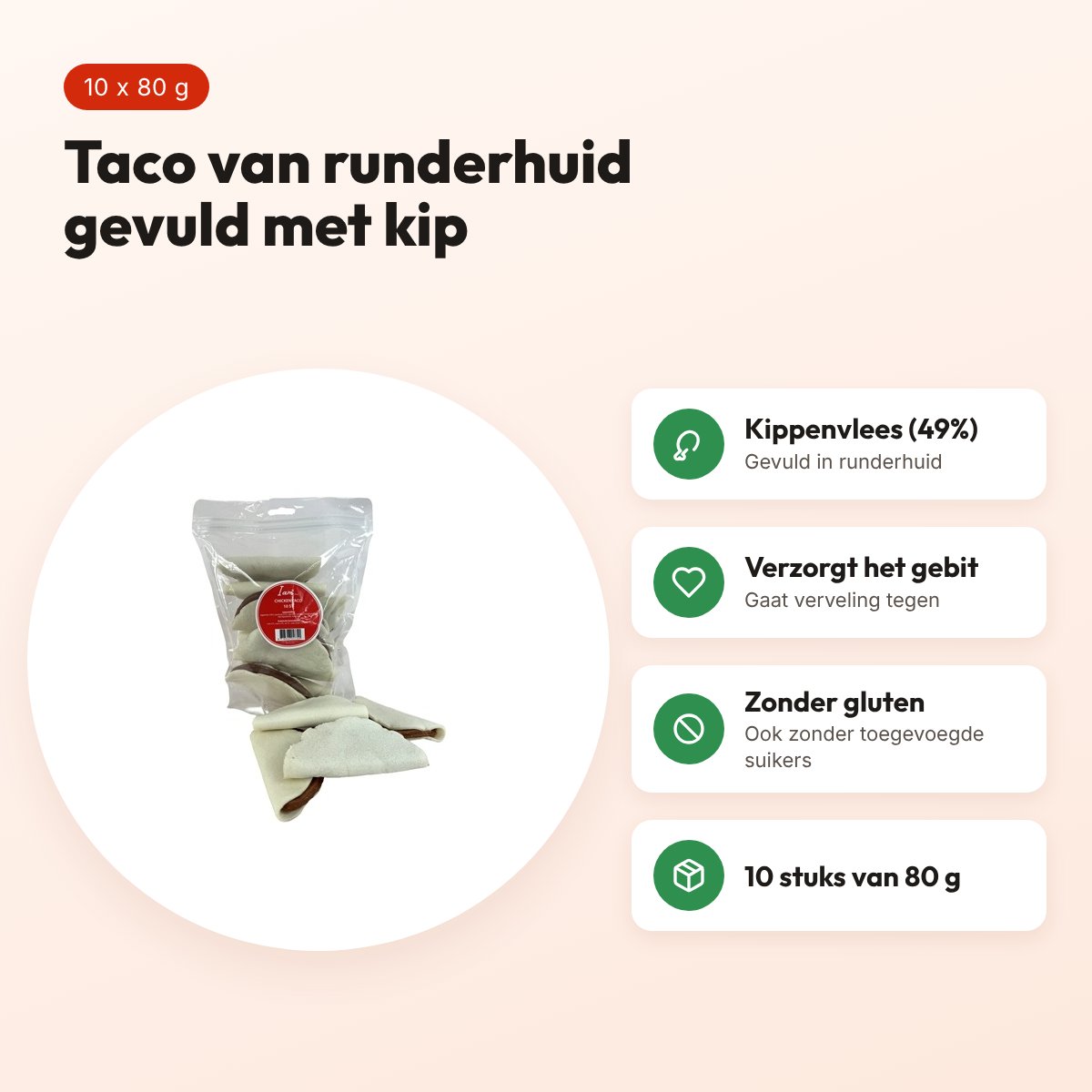 I Am Chicken Taco kauwsnack 80 g – runderhuid met kip, 10 stuks – voordelen