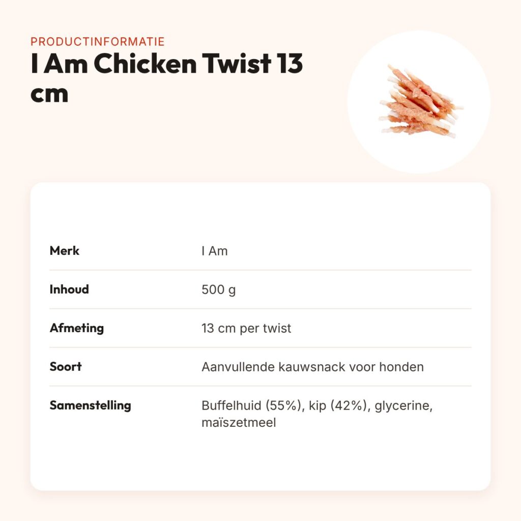 I Am chicken twist 13 cm 500 g – kauwsnack van kip en buffelhuid – productinformatie