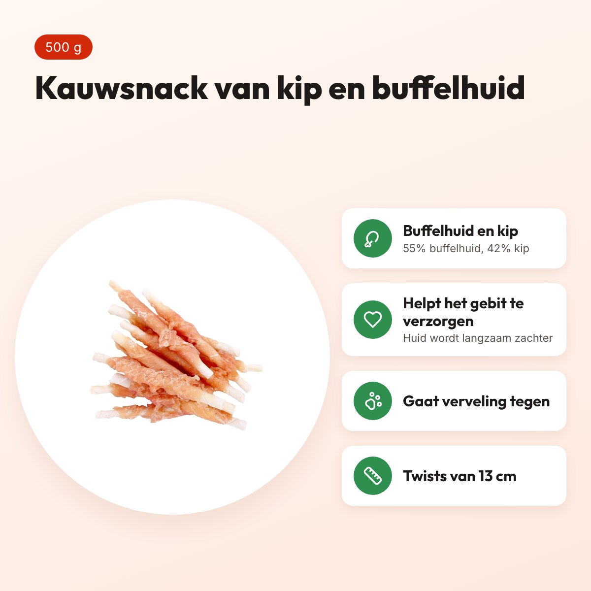 I Am chicken twist 13 cm 500 g – kauwsnack van kip en buffelhuid – voordelen