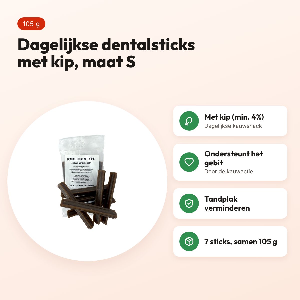 I Am Dental Sticks kip S 105 g – kauwsnack voor honden, 7 stuks – voordelen