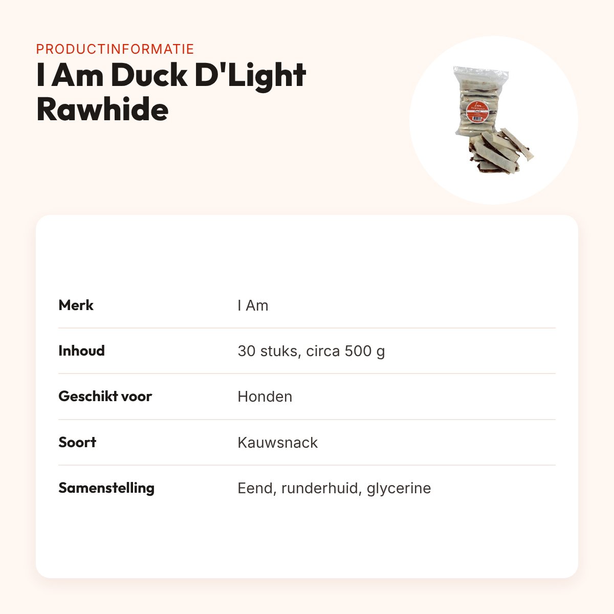 I Am Duck D'Light Rawhide hondensnack 30 stuks – eend en runderhuid – productinformatie