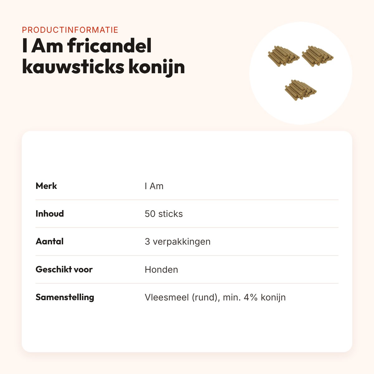 I Am hondenkauwsticks fricandel met konijn – multipack 3 x 50 stuks – productinformatie