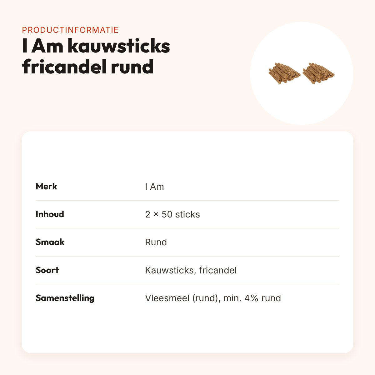 I Am hondenkauwsticks fricandel met rund – multipack 2 x 50 stuks – productinformatie