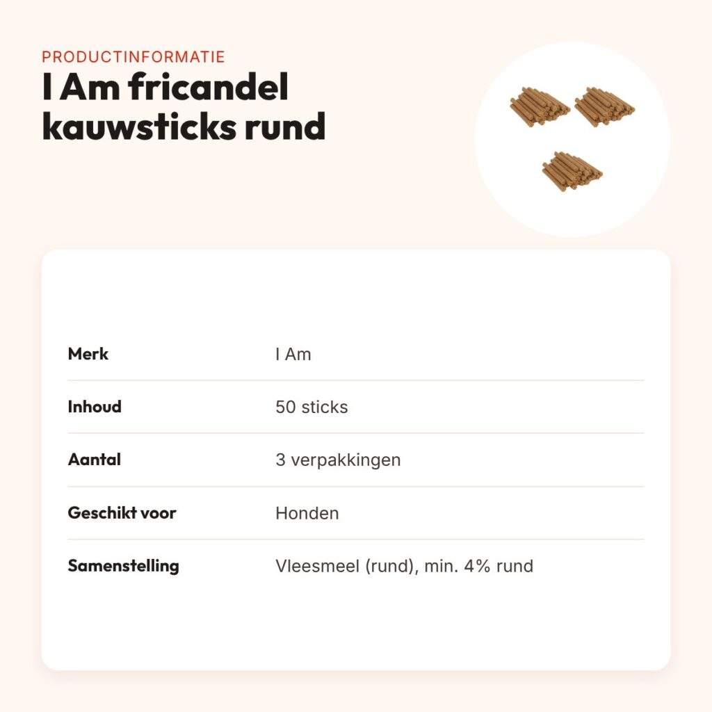 I Am hondenkauwsticks fricandel met rund – multipack 3 x 50 stuks – productinformatie