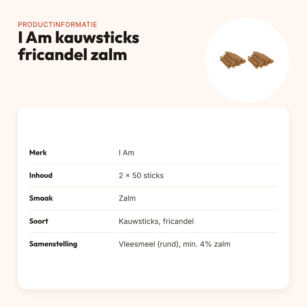 I Am hondenkauwsticks fricandel met zalm – multipack 2 x 50 stuks – productinformatie