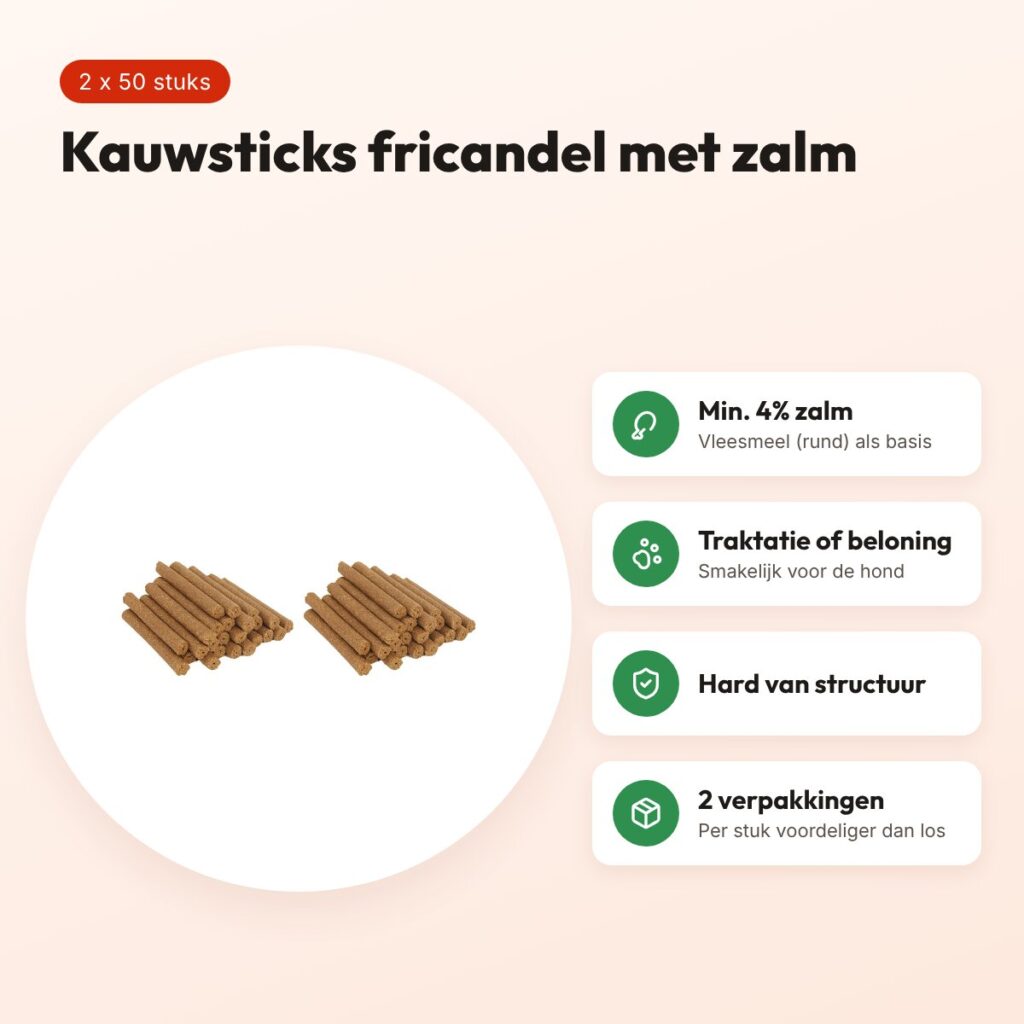 I Am hondenkauwsticks fricandel met zalm – multipack 2 x 50 stuks – voordelen