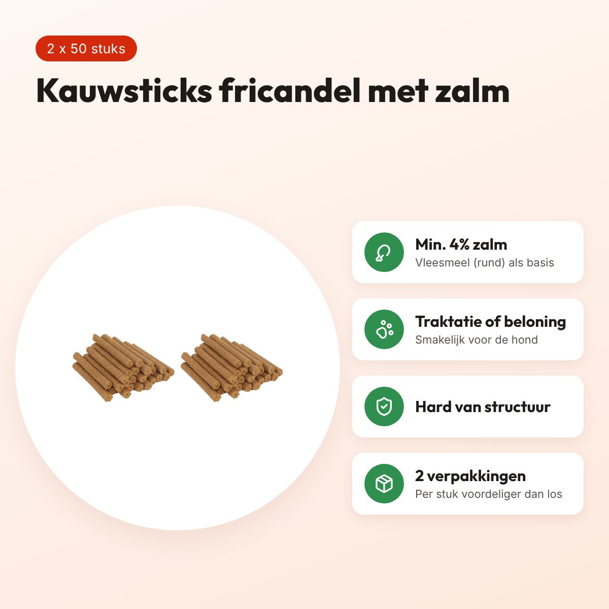 I Am hondenkauwsticks fricandel met zalm – multipack 2 x 50 stuks – voordelen