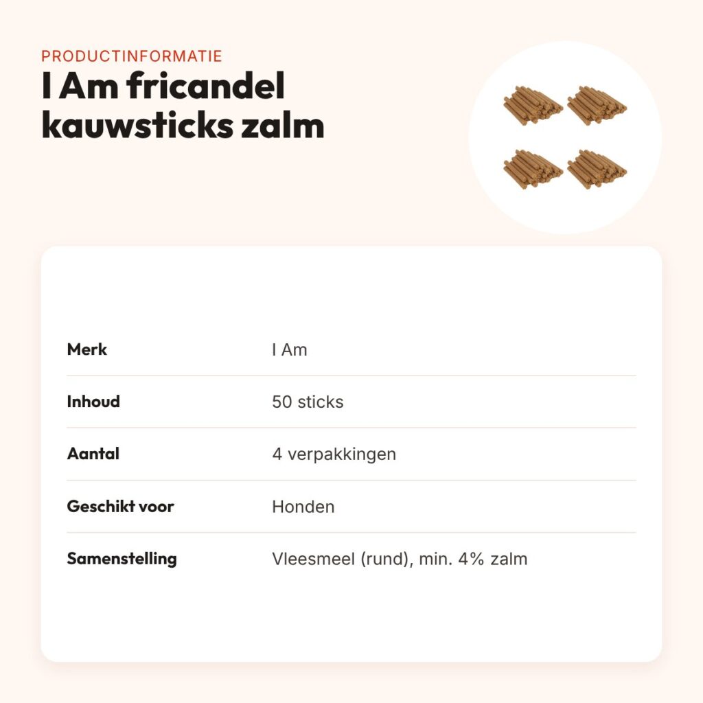 I Am hondenkauwsticks fricandel met zalm – multipack 4 x 50 stuks – productinformatie
