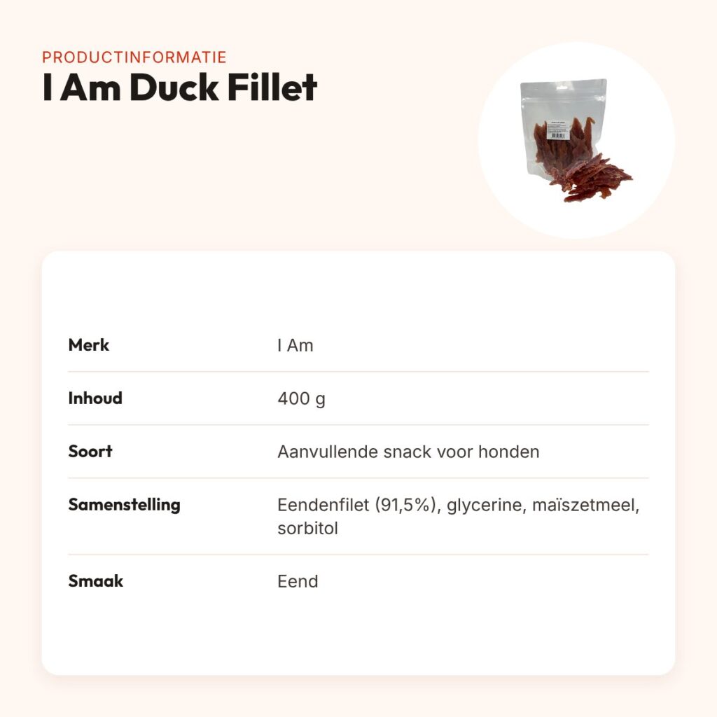 I Am hondensnack duck fillet 400 g – gedroogde eendenfilet – productinformatie