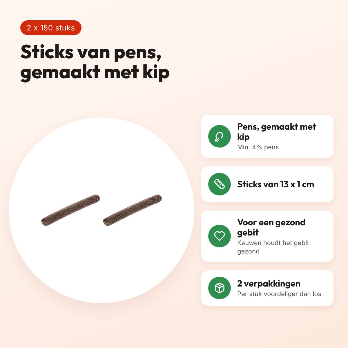 I Am hondensnack fricandel kipsticks 13 x 1 cm – multipack 2 x 150 stuks – voordelen