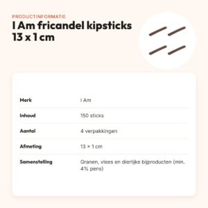 I Am hondensnack fricandel kipsticks 13 x 1 cm – multipack 4 x 150 stuks – productinformatie