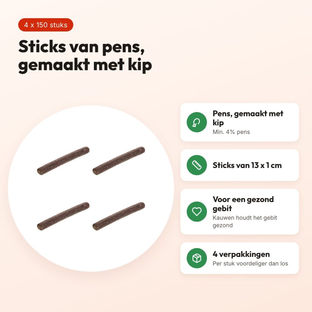 I Am hondensnack fricandel kipsticks 13 x 1 cm – multipack 4 x 150 stuks – voordelen