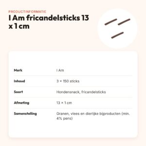 I Am hondensnack fricandel sticks 13 x 1 cm – multipack 3 x 150 stuks – productinformatie