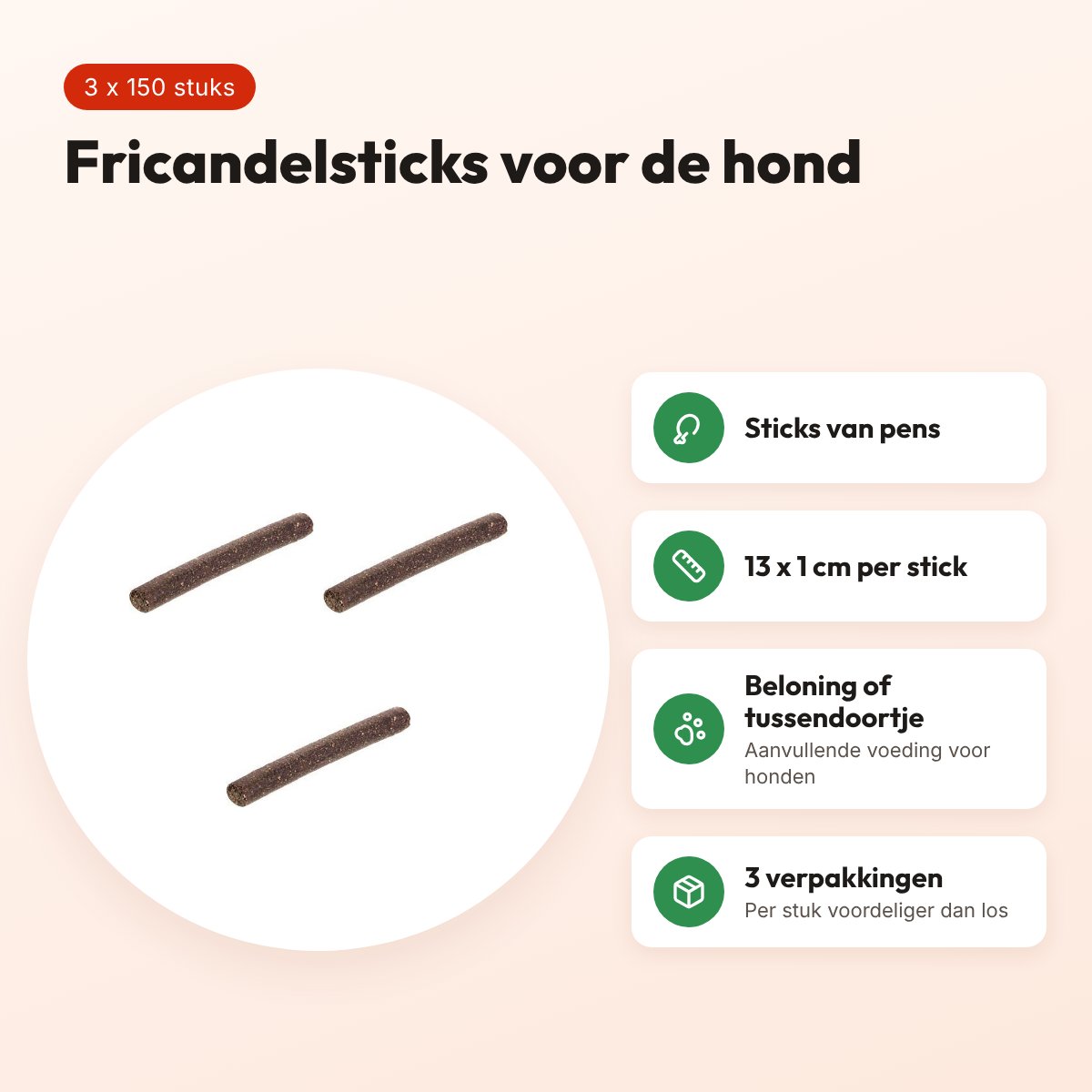 I Am hondensnack fricandel sticks 13 x 1 cm – multipack 3 x 150 stuks – voordelen