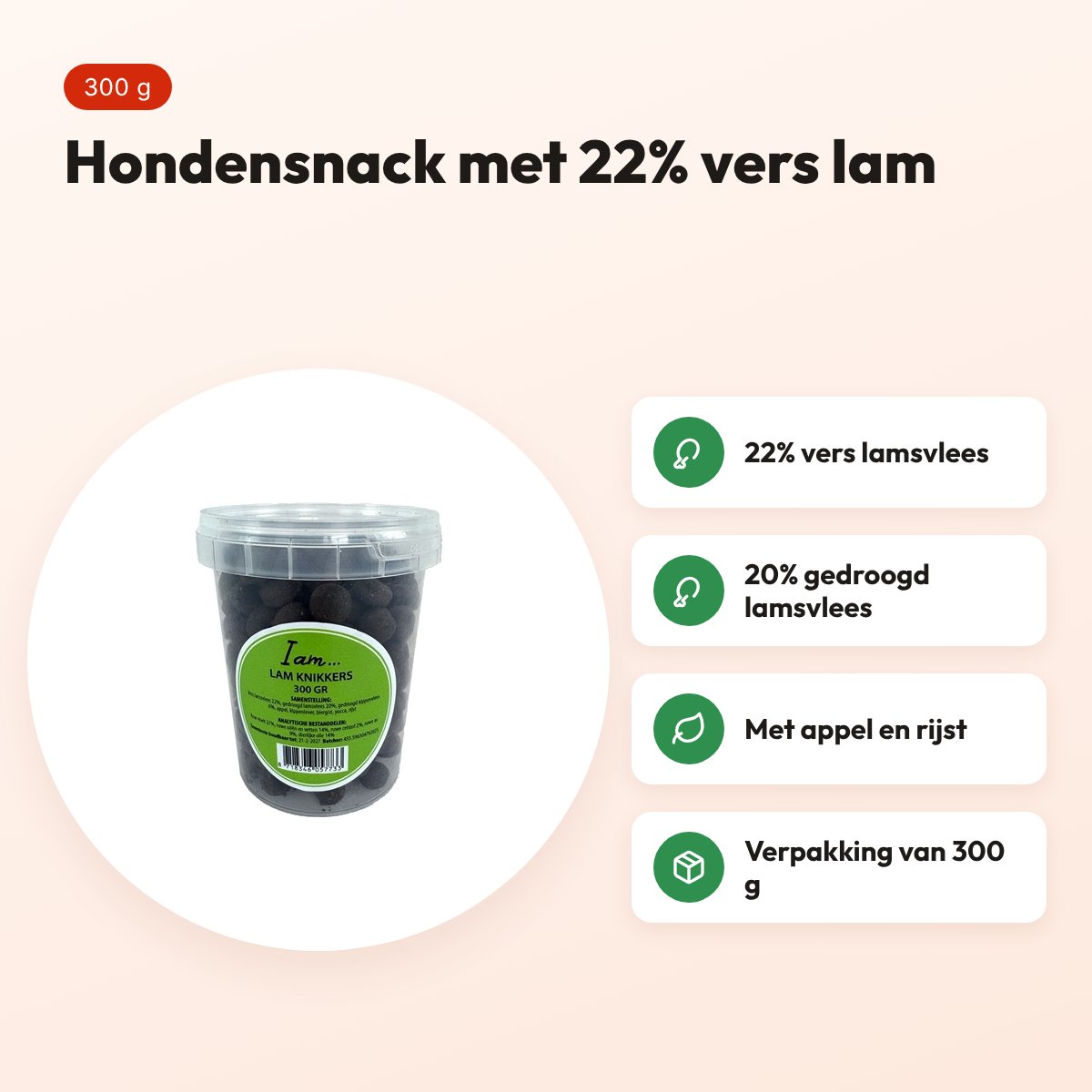 I Am hondensnack Lam Knikkers 300 g – met 22% vers lamsvlees – voordelen
