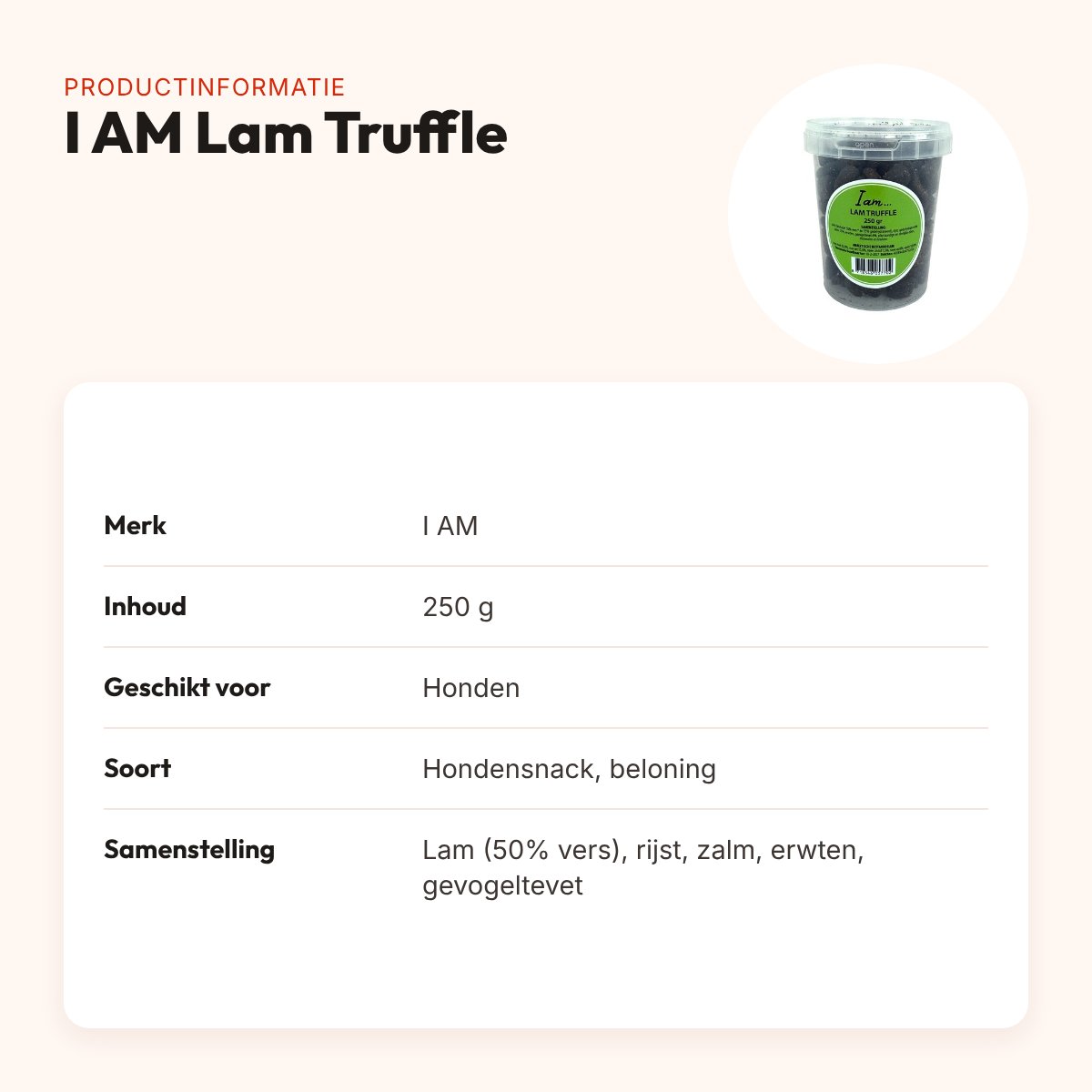 I Am hondensnack Lam Truffle 250 g – met 50% vers lamsvlees – productinformatie