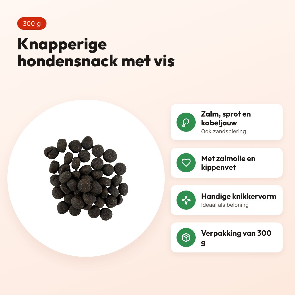 I Am hondensnack Vis Knikkers 300 g – knapperig, met zalm en kabeljauw – voordelen