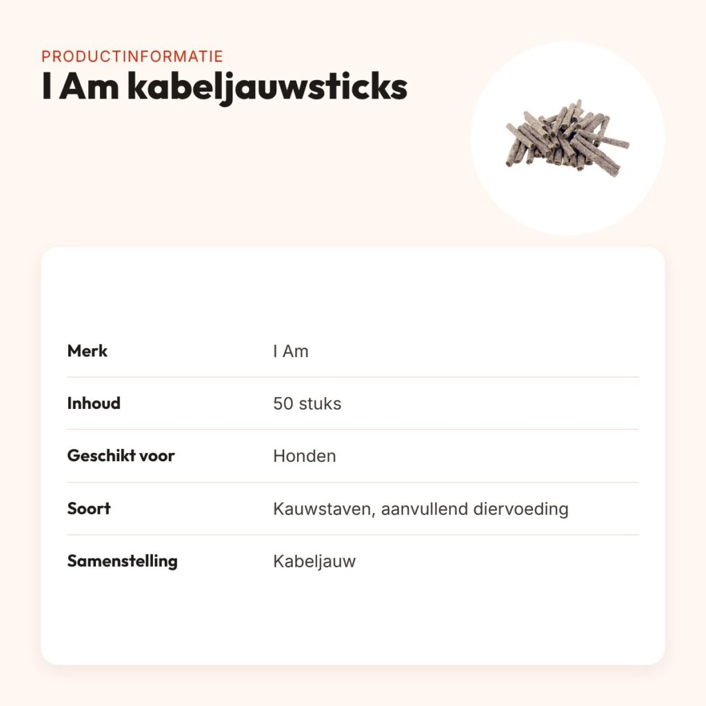 I Am kabeljauwsticks hondensnacks 50 stuks – kauwstaven – productinformatie