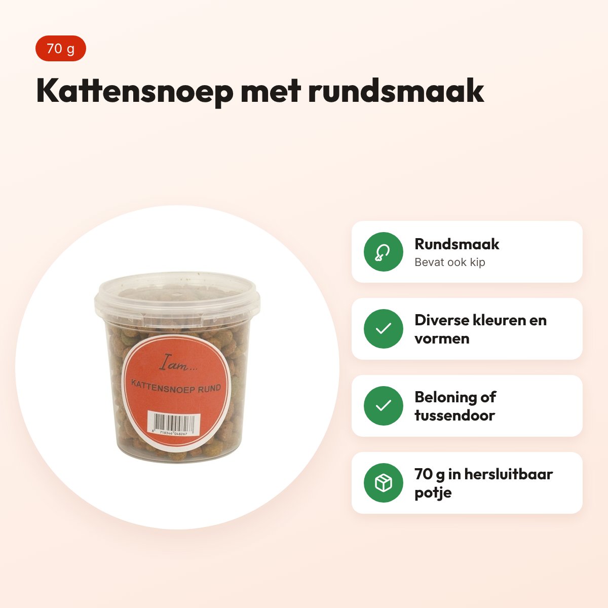 I Am kattensnoep rund 70 g – in hersluitbaar potje – voordelen