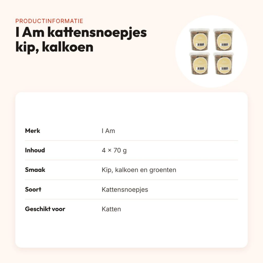 I Am kattensnoepjes kip, kalkoen en groenten 70 g – multipack 4 stuks – productinformatie