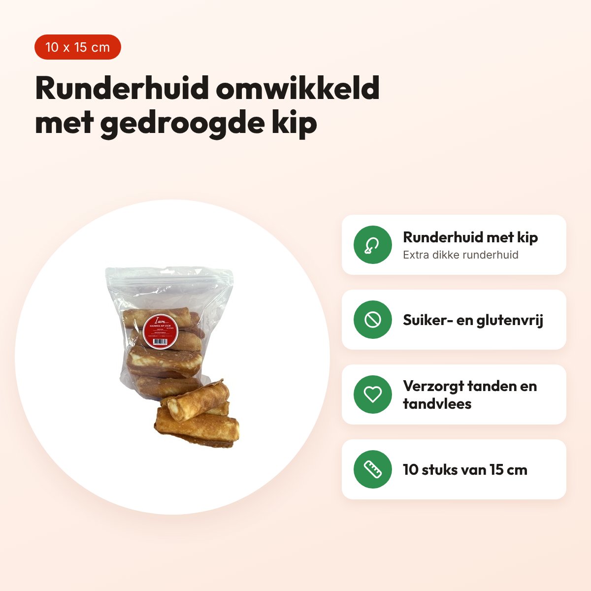 I Am kauwrol kip 15 cm – runderhuid met kip, 10 stuks, glutenvrij – voordelen