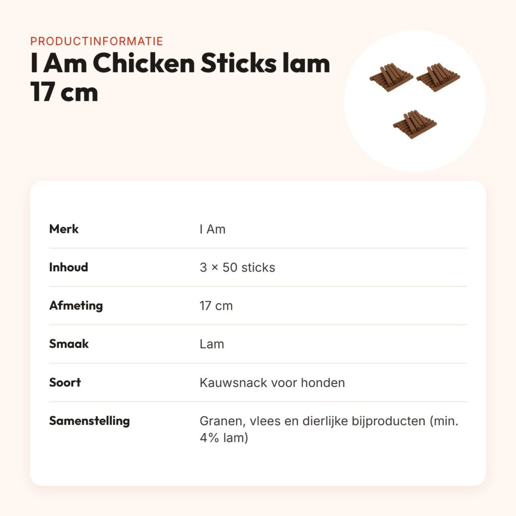 I Am kauwsnack Chicken Sticks lam 17 cm – multipack 3 x 50 stuks – productinformatie