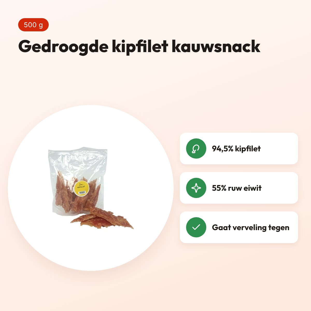 I Am kipfilet kauwsnack 500 g – gedroogde kip voor honden – voordelen