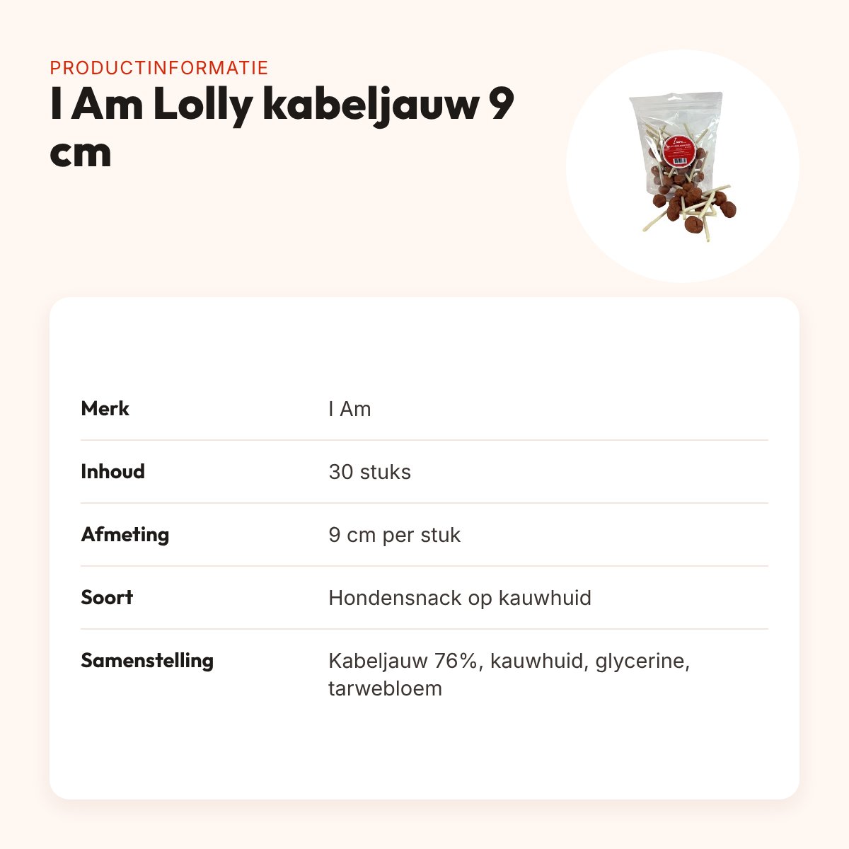 I Am Lolly kabeljauw 9 cm – hondensnack op kauwhuid, 30 stuks – productinformatie