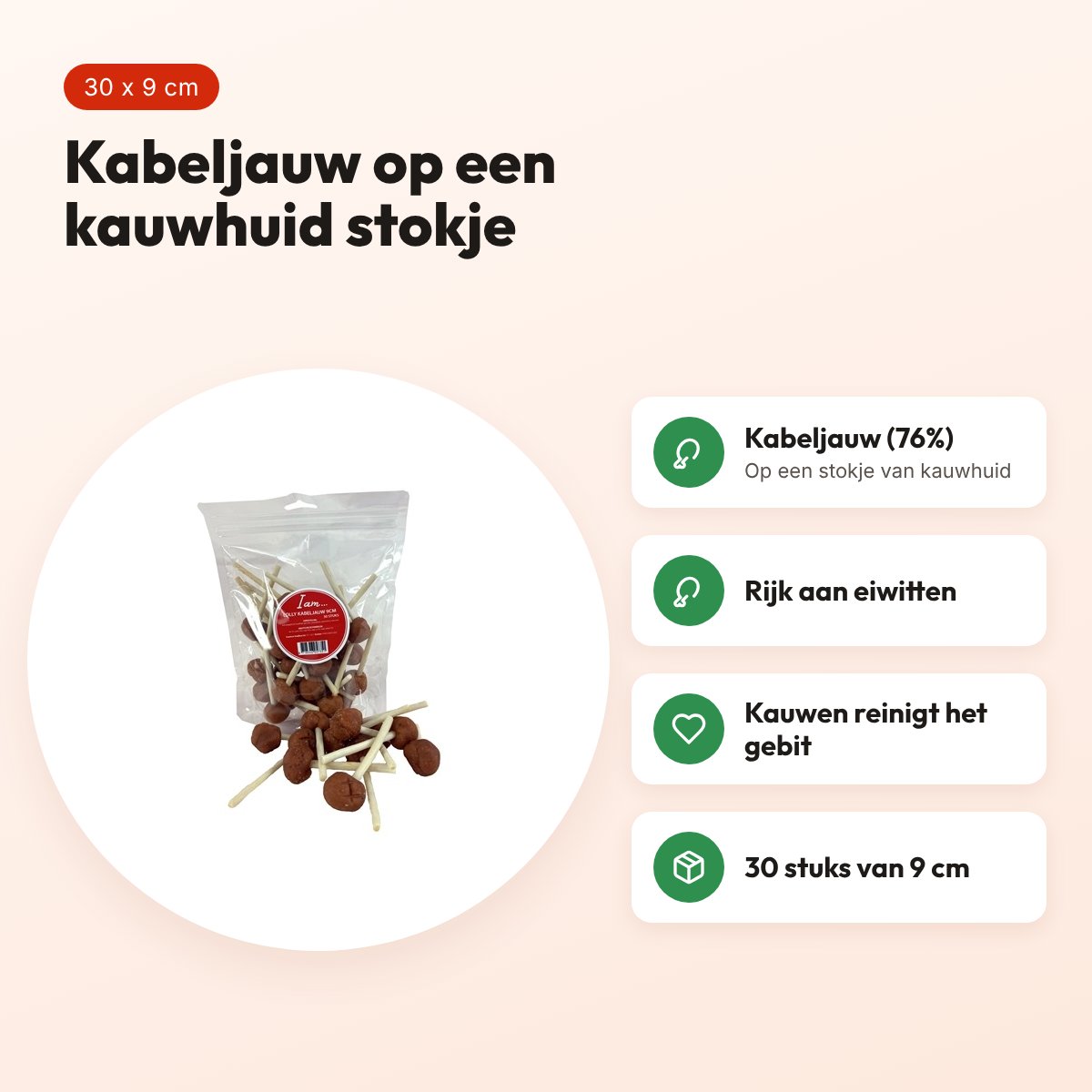 I Am Lolly kabeljauw 9 cm – hondensnack op kauwhuid, 30 stuks – voordelen