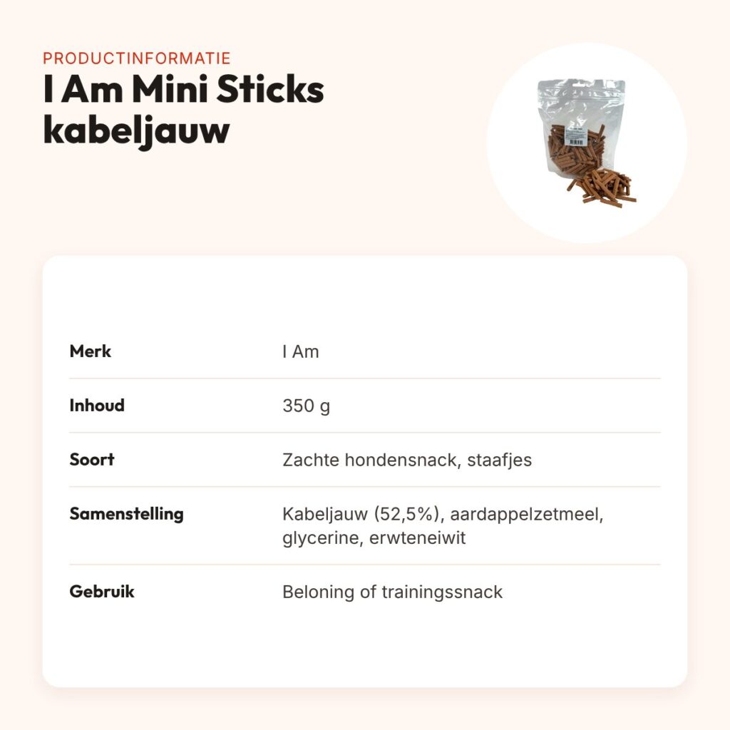 I Am Mini Sticks kabeljauw 350 g – zachte hondensnack – productinformatie