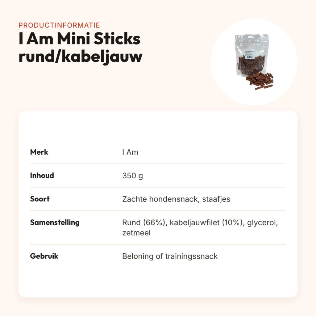I Am Mini Sticks rund en kabeljauw 350 g – zachte hondensnack – productinformatie