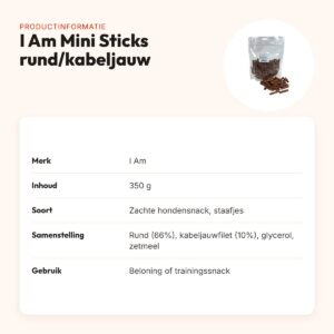 I Am Mini Sticks rund en kabeljauw 350 g – zachte hondensnack – productinformatie